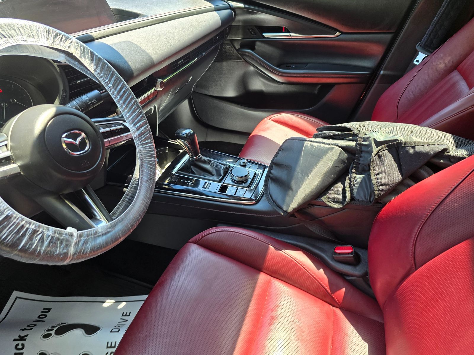 Red leather Mazda interior after detailing
